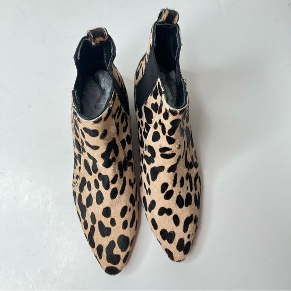 Linea Paolo Anthro Leopard Printed Calf Hair Point Toe Ankle Booties boots - Picture 3 of 7